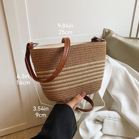 Stylish Small Straw Bag for Women | Versatile Crossbody Bucket for Beach Days - Picture 3 of 7